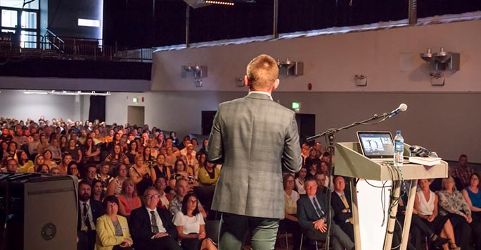 Guild of Students: Speaker, Andy Grant, during an event at Mountford Hall