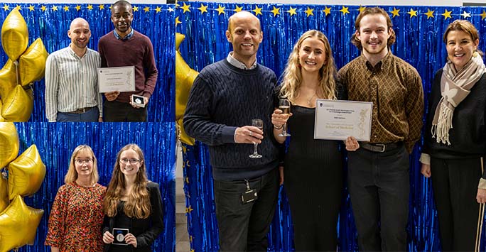 Medic students Beth, Andrew and Lily receiving awards