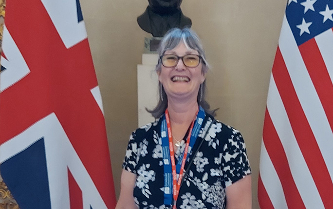 Hilary Bishop pictured at the UK Foreign, Commonwealth and Development Office