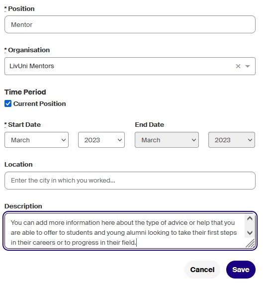 Screenshot of Handshake with instructions on how to join the mentoring group