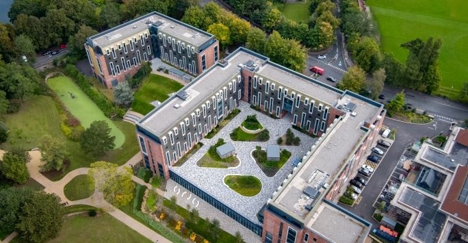 Bird's-eye view of Greenbank student accommodation village