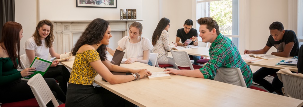 Languages Students sitting and chatting in the Language Lounge