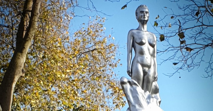 Silver statue of a naked female body