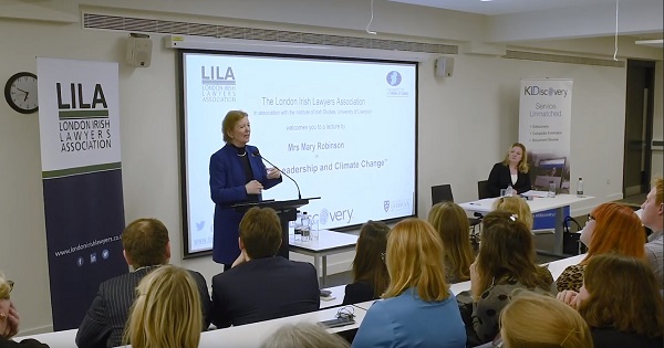 Mary Robinson giving a lecture