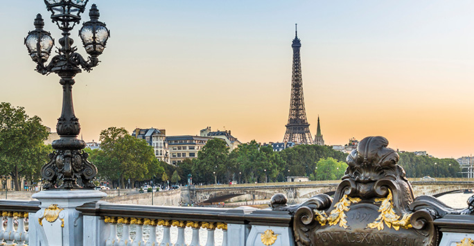 The Eiffel tower in the sunset