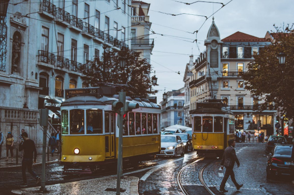 Lisbon scene with trams