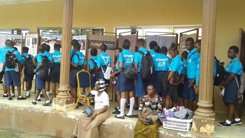 SOS Herman Gmeinner International School pupils viewing an exhibition