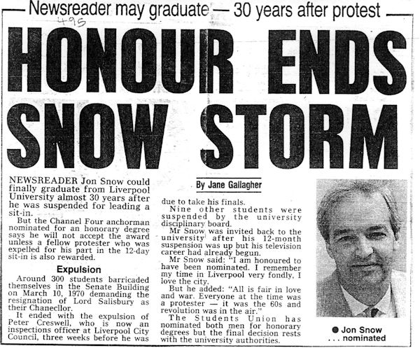 Jon Snow newspaper article