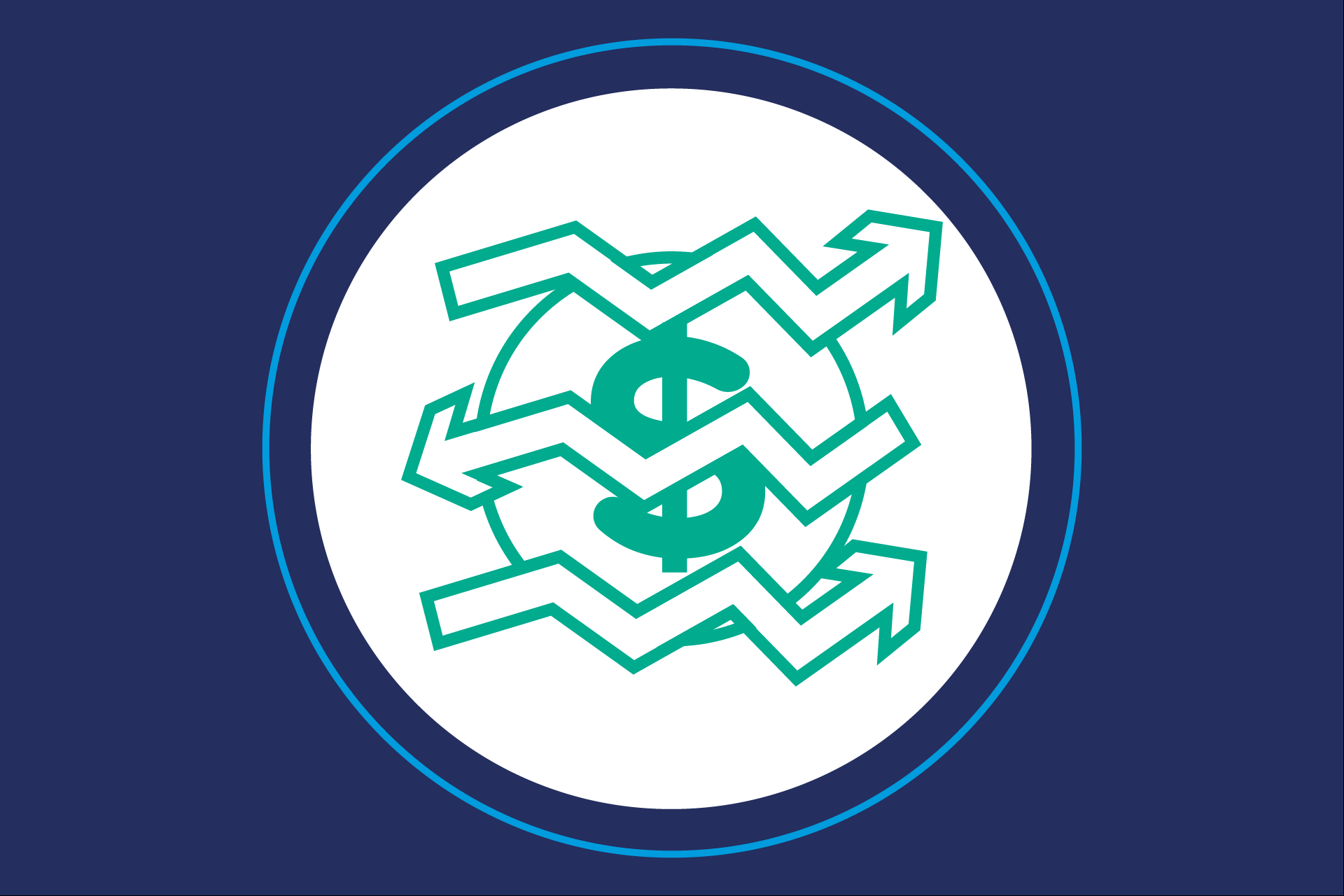 Image with a blue background and a green economics theme icon