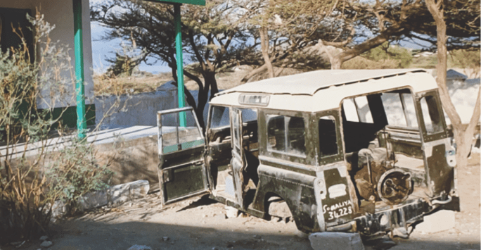 welcoming scene on arrival at the hospital in Somalia