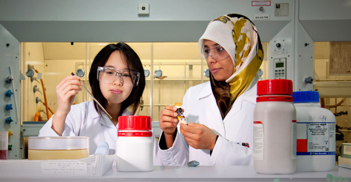 Researchers in lab