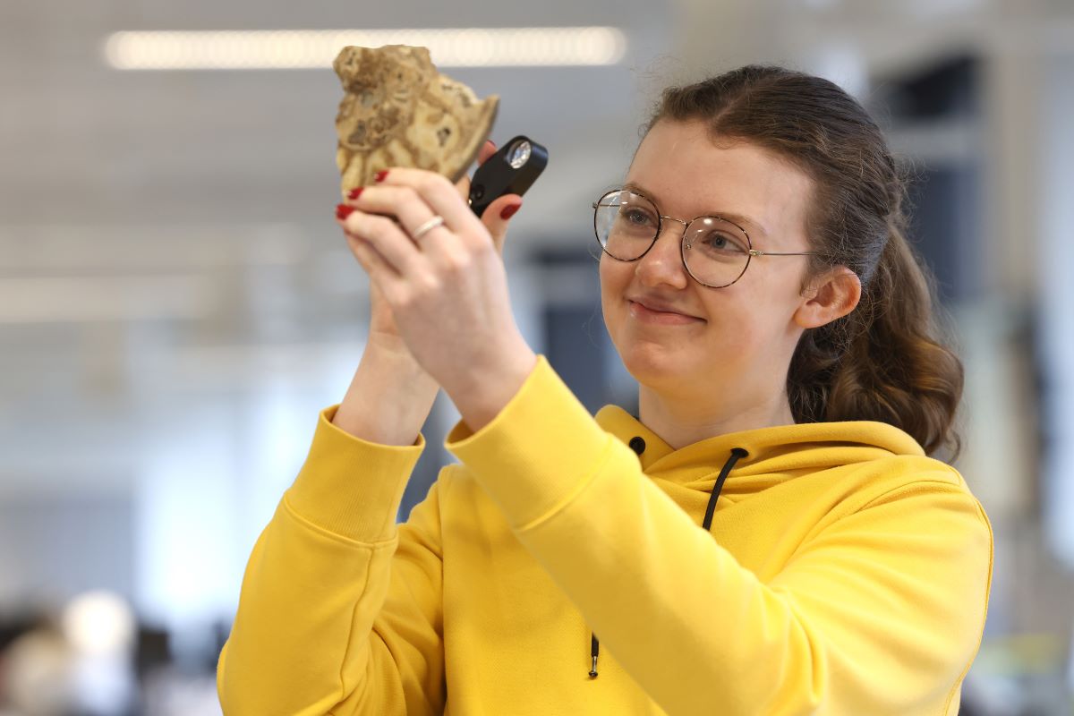 Earth sciences student studying materials